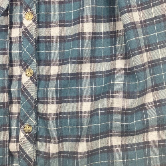 Fig Plaid Flannel Shirt‎ Dress Women Large Belted Tunic Blue Gray V-Neck - Picture 8 of 14